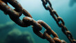 © photo for everything - Submerged, aged metal chains draped against an aquatic backdrop, showcasing the effects of underwater corrosion and the passage of time.