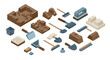 © Ophelia - Isometric construction tools and building blocks for excavation and architecture