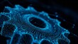 © YOUR - Abstract three dimensional representation of a mechanical gear structure created with glowing digital lines and nodes