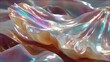 © 楠 刘 - Iridescent mother-of-pearl surface with soft flowing curves and subtle rainbow sheen, smooth luxurious texture resembling the inside of a giant seashell, ethereal vertical composition