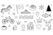 © supplement - Sweden doodle art – cultural icons including dala horse, swedish flag, and moose