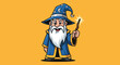 © gudangPIXEL - Smiling, cartoon wizard in blue robes and a star-covered hat holding a wand