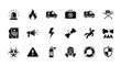 © Steven - A diverse assembly of solid black pictograms illustrating emergency services, safety protocols, and various hazard warnings