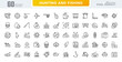 © RI Rafiq - Haunting and fishing line icon set. Outdoor, fish, fisher, activity, hunt, leisure, baitcamp, arrow, binoculars, vector line icons. Editable stroke design