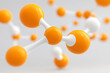 © Sibpakorn - A colorful molecular structure featuring orange and white spheres, representing atoms connected by bonds, showcasing a dynamic scientific theme.