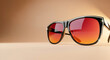 © Aurora Aesthetics - Sunglasses with warm burgundy sunset reflection glossy frame soft edge light with left copy space fashion accessory advertising