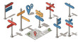 © Maureen - Colorful isometric signpost collection with map and location pins