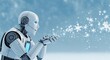 © muhammad - Futuristic robot blowing gentle snowflakes, a modern symbol of winter wonder and technological artistry.