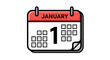 © Felippe Lopes - Stylized January 1st calendar illustration, marking the New Year with a minimalist, contemporary design. Red, white, and black.