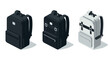 © Santiago - Isometric backpack trio in monochrome: stylish minimalist design for modern fashion and travel