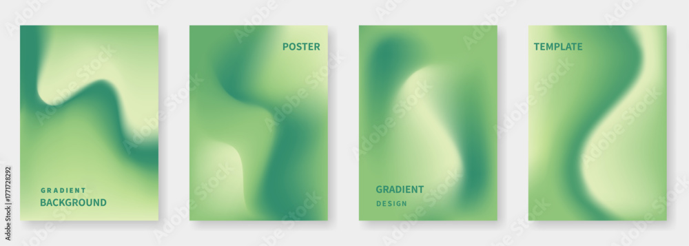 Abstract green background set. Gradient mesh. Modern template collection for designing brochures, banners, posters, cards, flyers, and wallpapers. Vector illustration.