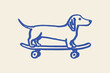© Victoria - dachshund on skateboard naive hand-drawn sketch line art vector illustration