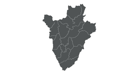  Simplified dark map of burundi with district borders on white background