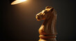 © gabriel - Elegant wooden chess knight illuminated by warm spotlight, symbolizing strategy and intelligence