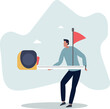 © Oleg - growth metric analysis concept, smart businessman using measuring tape to measure and analyze distance from target flag..life and employment of people.