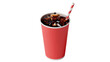© Shariful - Iced Coffee Delight A Red Paper Cup Filled with Cold Brew and Ice Cubes with a Striped Straw on Transparent Backdrop