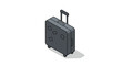 © Ophelia - Isometric dark suitcase with wheels and travel stickers on white background