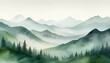 © Melvin - misty green and gray mountain ranges soft watercolor texture abstract landscape calm canvas