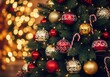 © Roney6272 - Festive christmas tree decorations with warm bokeh lights for holiday cheer illustration