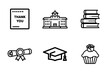 © Tharindu - Education, Graduation, and Gratitude Line Icons Set - Academic Achievement, University, Books, Diploma, Cap, Celebration Symbols