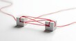 © zakir - Conceptual connection network: red string connecting white cubes on a clean white surface background