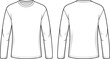 © Rifat Creatives - Long sleeve shirt technical fashion illustration, front back view, plain crew neck top design, casual apparel flat sketch, garment construction drawing, clothing template