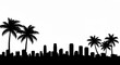 © Hassan - Silhouette of a cityscape with palm trees in the foreground against a white background creating a skyline view created with generative ai