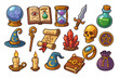© 4zevar - Magical items collection: sword, crystal ball, hourglass, spell book, potion