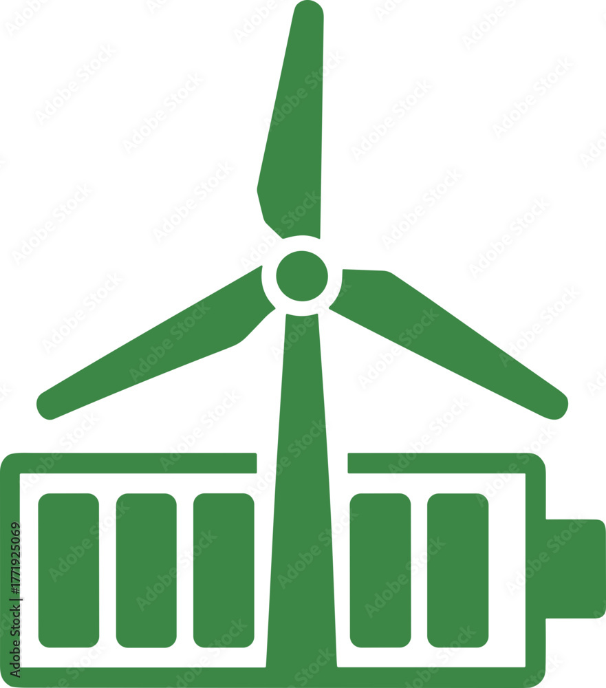 Wind turbine and battery logo representing renewable energy storage ...