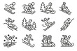 © Ludmila Zabaranilova - Fun winter sled vector family snow icon activity festive jumping sledding icons