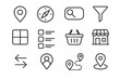 © Ludmila Zabaranilova - Signboard pin store building shopping navigation icons search arrows vector filter icon