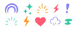 © kolonko - Colorful doodle symbols including rainbow, sparkles, lightning, heart, cloud, exclamation mark and abstract shapes on white background