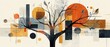 © Fernando - Abstract geometric tree art with birds, circles, and rectangles in a modern, minimalist style Concept of nature, growth, and artistic expression
