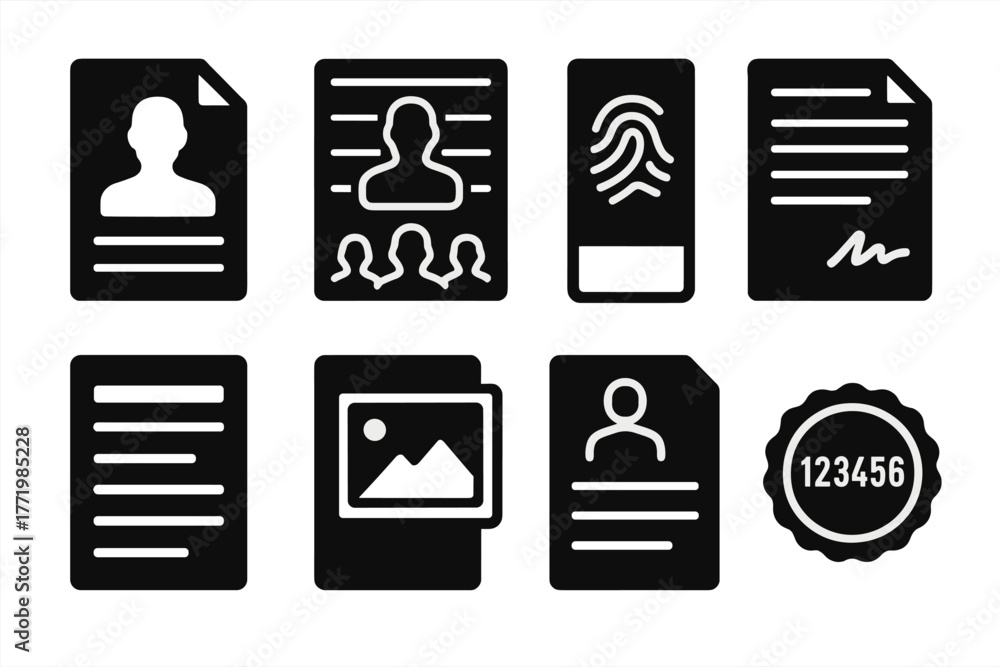 Crime Documentation Icons. Solid style icons of crime documentation ...