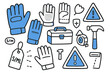 © Влада Яковенко - Work Gloves Doodle. // Work gloves. Hand-drawn doodle illustration work gloves [glove pair (accented), single glove, palm padding (accented), wrist cuff,