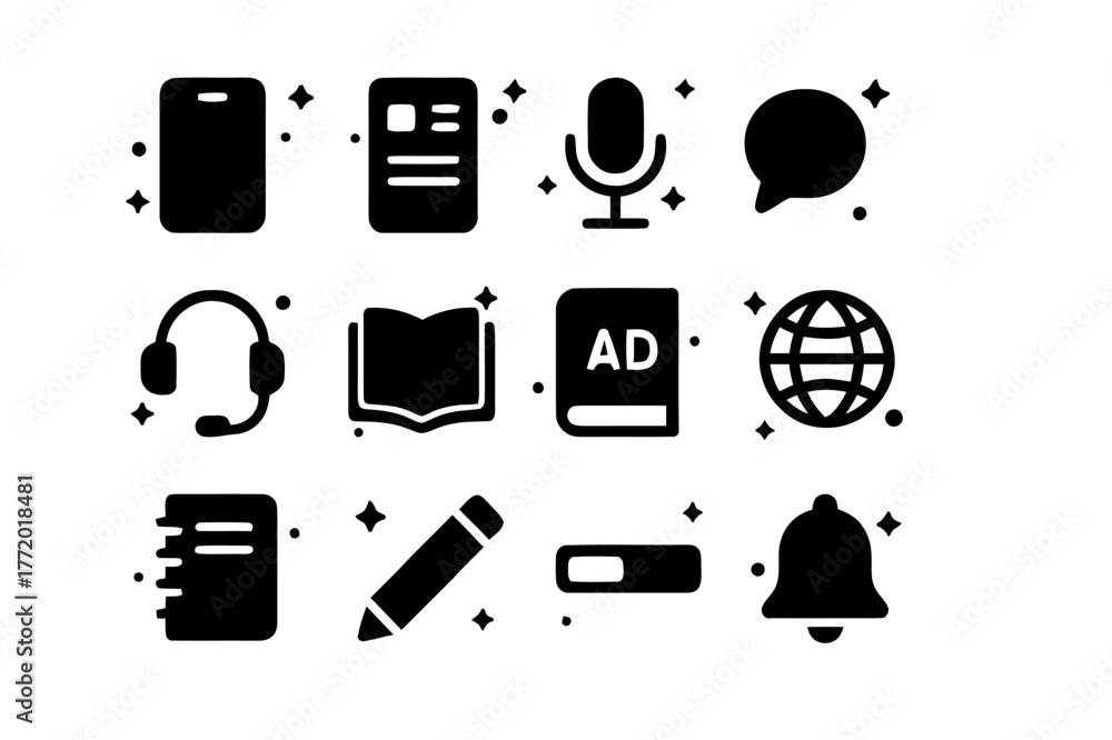 Language App Icons. Language App Features. Solid icons set of Language ...
