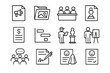 © Coosh448 - Public Art Icon Set. Public Art Curation. Line icon set of Public Art Curation: open call notice, artist portfolio, selection jury, proposal sketch, budget