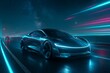 © Zea Stock ID - Futuristic Sleek Electric Car Speeding on Highway with Neon Light Streaks