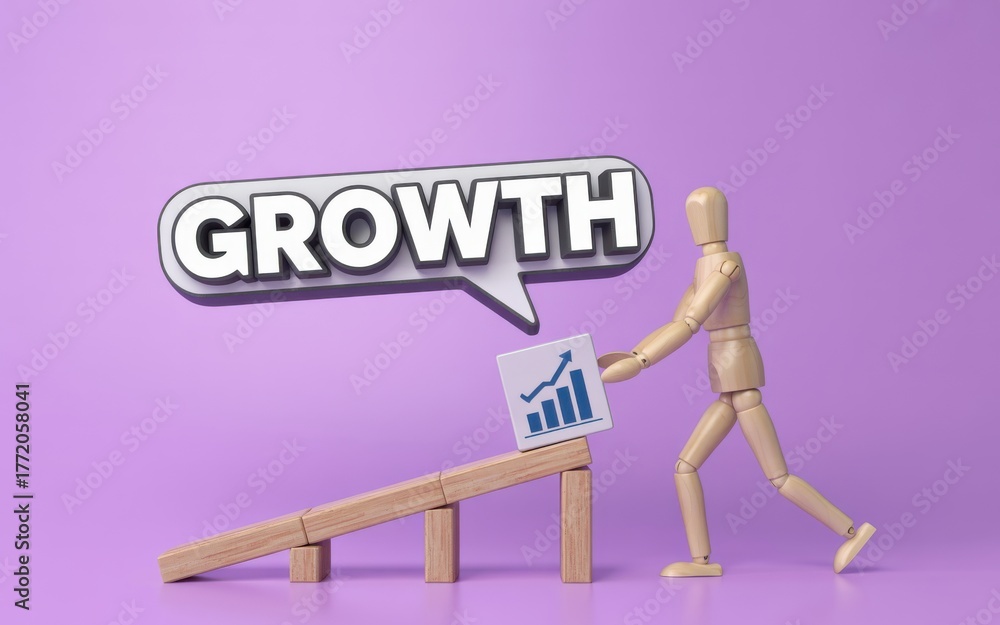 Growth Ramp Image Wooden mannequin pushing a box with a growth chart on a ramp towards ...