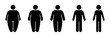 © IQ art_Design - Different types body people line icon set. Size body person thin to fat, underweight, normal, overweight, obese, extremely obese, diet, healthy lifestyle, overeating, level obesity, body mass index.