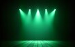 © wu - empty stage, bright green spotlights. start of the show. theater, concert hall. High quality