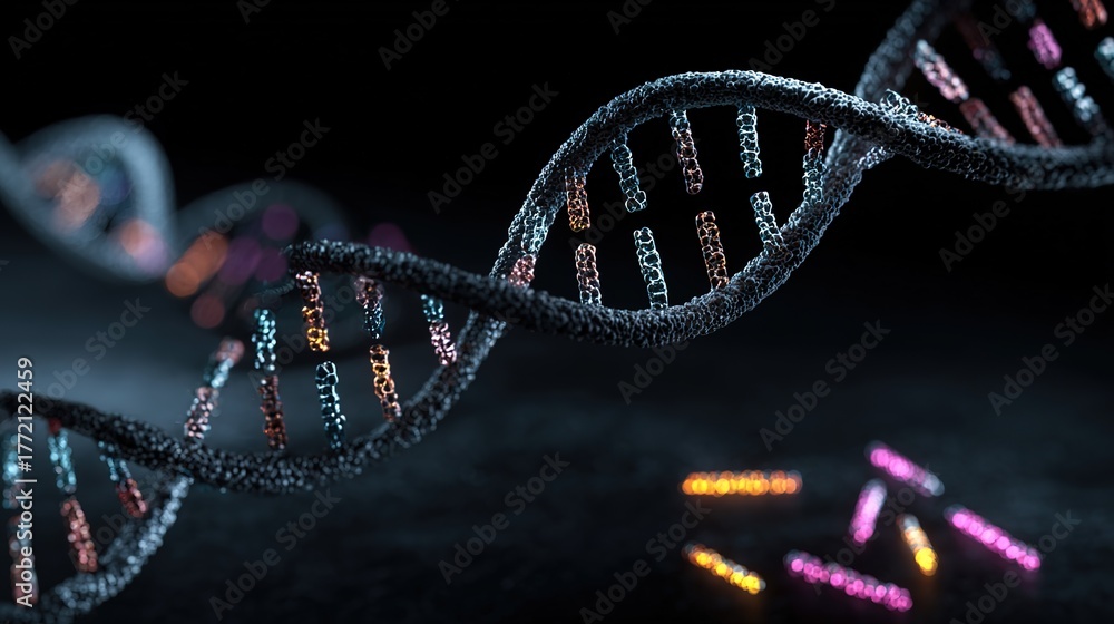 Stock-Foto „Genetic engineering theme, 3D DNA double helix model ...