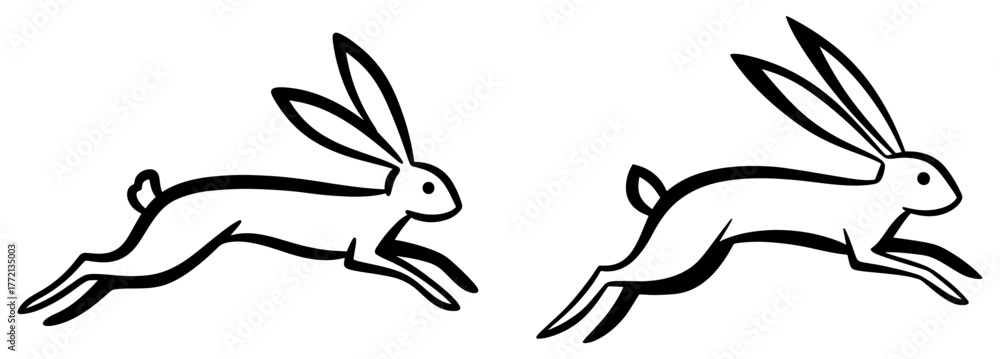 Illustration of two rabbits running in the same direction, the rabbits ...