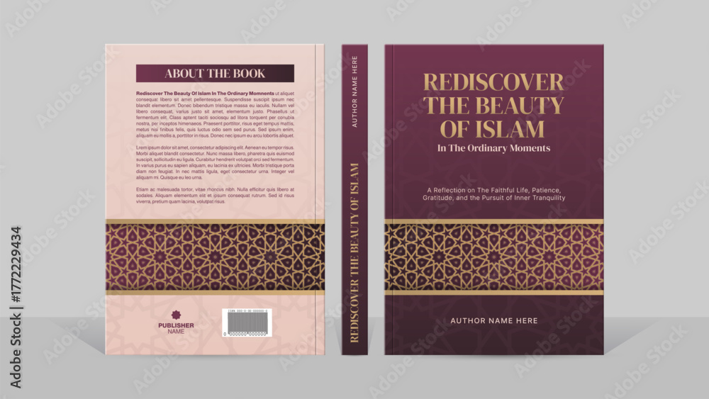 Layout Book For Pattern Making Luxury Islamic Book Cover Template in Burgundy and Gold with Moroccan ...