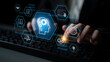 © InfiniteFlow - Head with gear and icons representing learning, digital training, and development process, showing skill growth for human or AI systems through knowledge or task optimization Latch