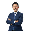 © sujon1638 - Smiling asian businessman in a dark blue suit and tie with arms crossed confidently posing isolated on transparent background