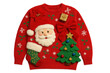 © Michael - Red ugly christmas sweater displaying santa claus, christmas tree, and festive holiday decorations