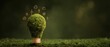 © Phiwporn - Moss covered lightbulb with floating eco icons symbolizing recycling renewable energy and emission reduction for environmental sustainability innovation and green technology awareness campaigns