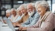 © sungedi - Group of cheerful older adults participating in a technology training session indoors