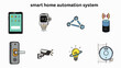 © Indhgraphy Visual - Illustrated icons representing smart home automation technology including control via tablet, security cameras, and automated devices.